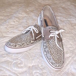 Sperry Bluefish linen boat shoes, leopard print